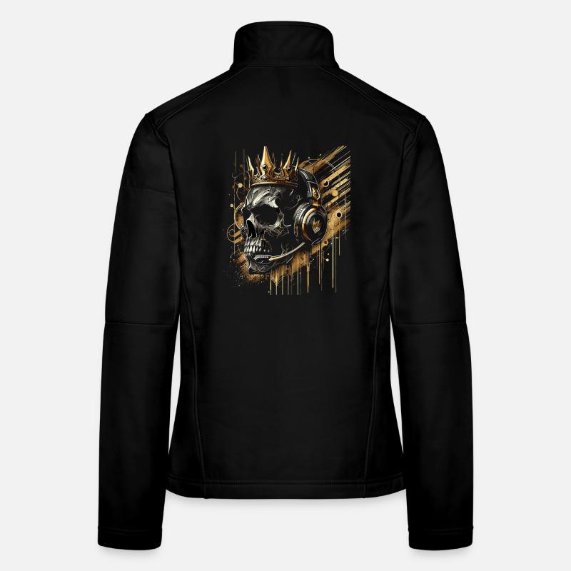 Gamer Schädel mit Krone Headset Golden Frauen Softshelljacke