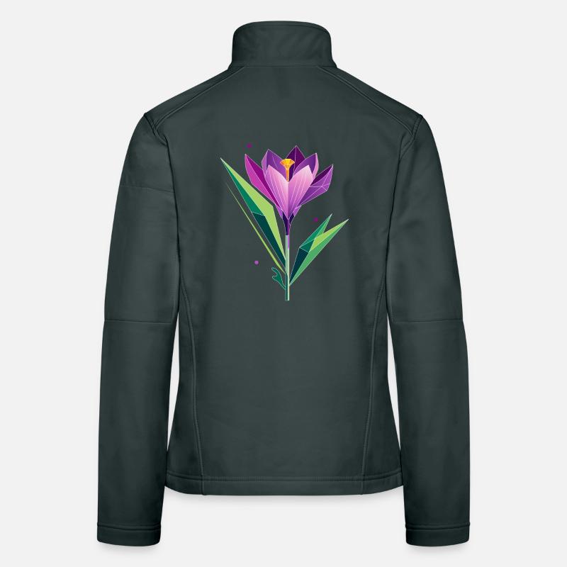 Crocus au design polygonal - tons violets et verts Veste en tissu softshell Femme