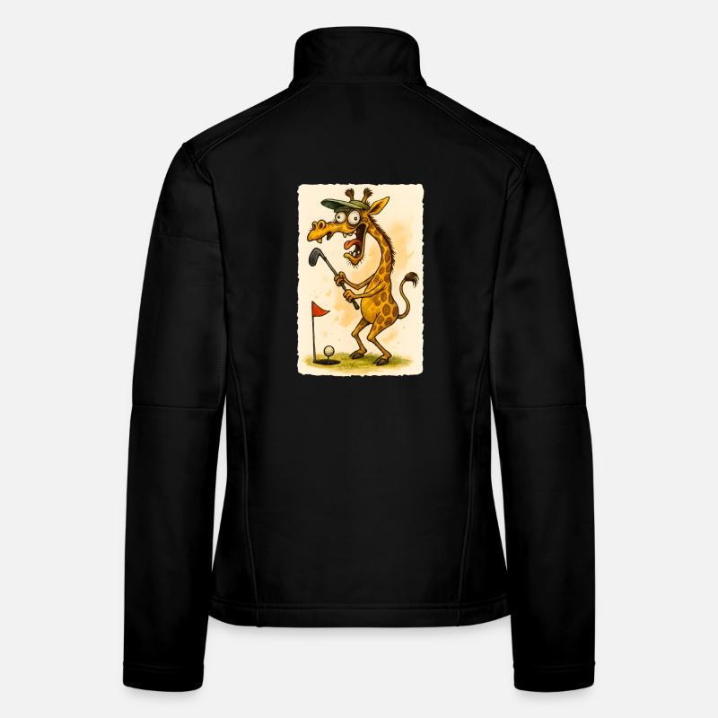 Golf Giraffe in Cartoon Madness – Funny Animal - Women's Softshell Jacket - black