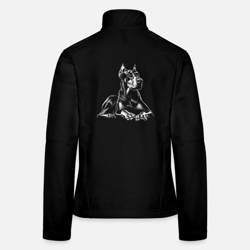 Doberman cool en pose allongée en noir et blanc Veste en tissu softshell Femme