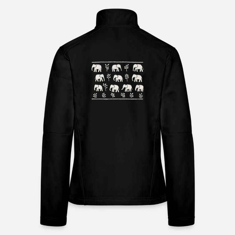 Éléphants et feuillages noir et blanc répétitif Veste en tissu softshell Femme