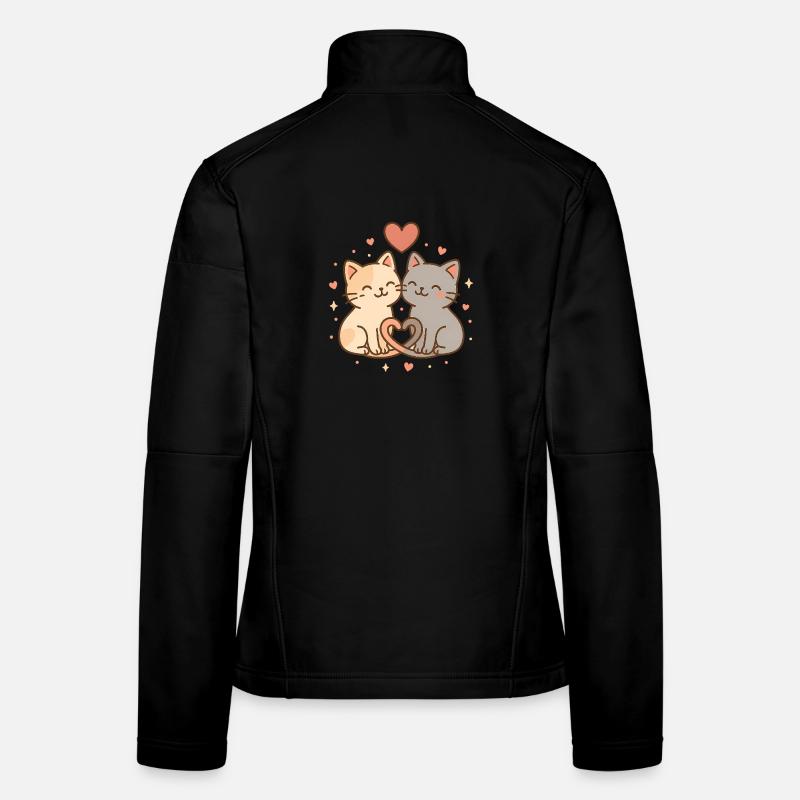 Playful Love Cats in Heart Design - Women's Softshell Jacket - black