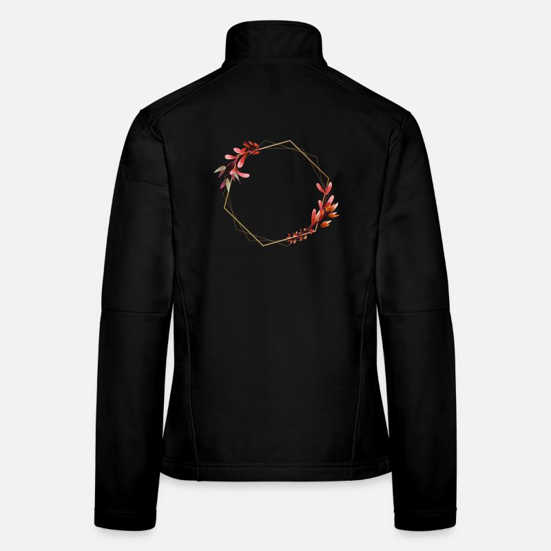 Hexagone doré à fleurs rouges et oranges Veste en tissu softshell Femme