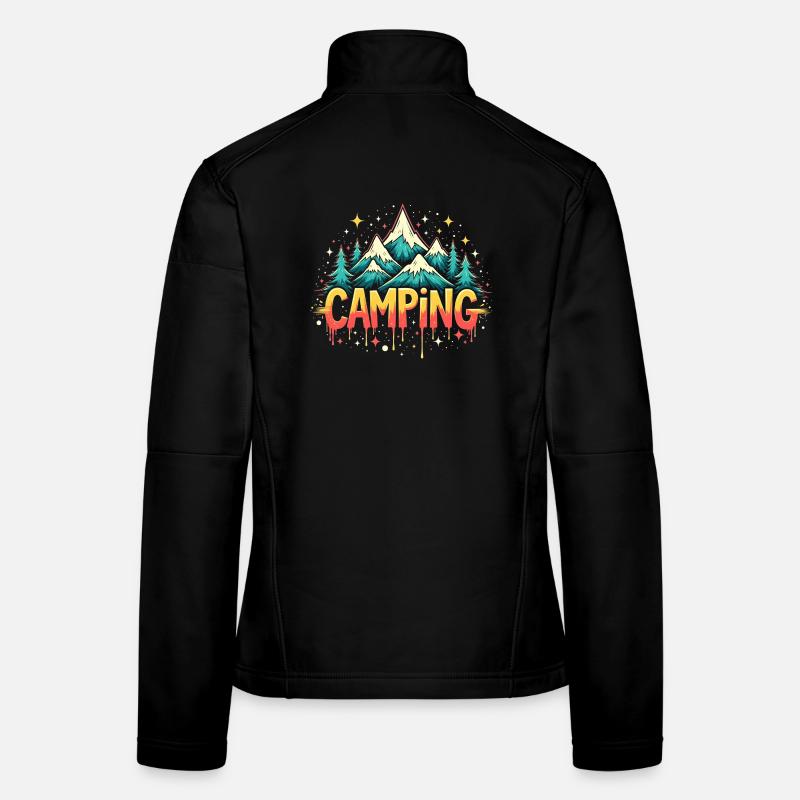 Retro Mountain Camping Schriftzug - Frauen Softshelljacke - Schwarz
