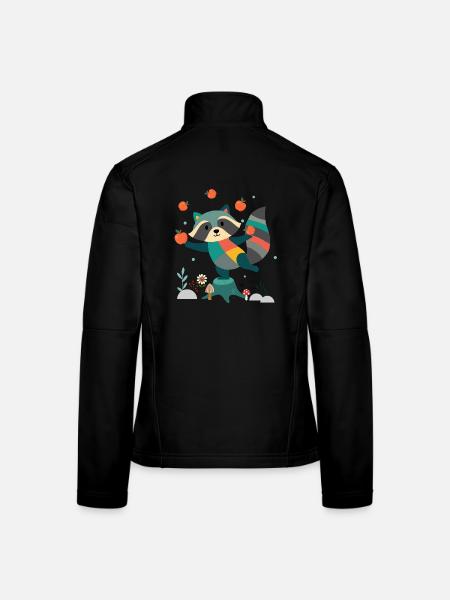 Playful raccoon happily juggling apples - Women's Softshell Jacket - black - Back