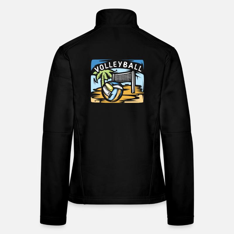 Volleyball illustration with beach volleyball palm tree Women's Softshell Jacket