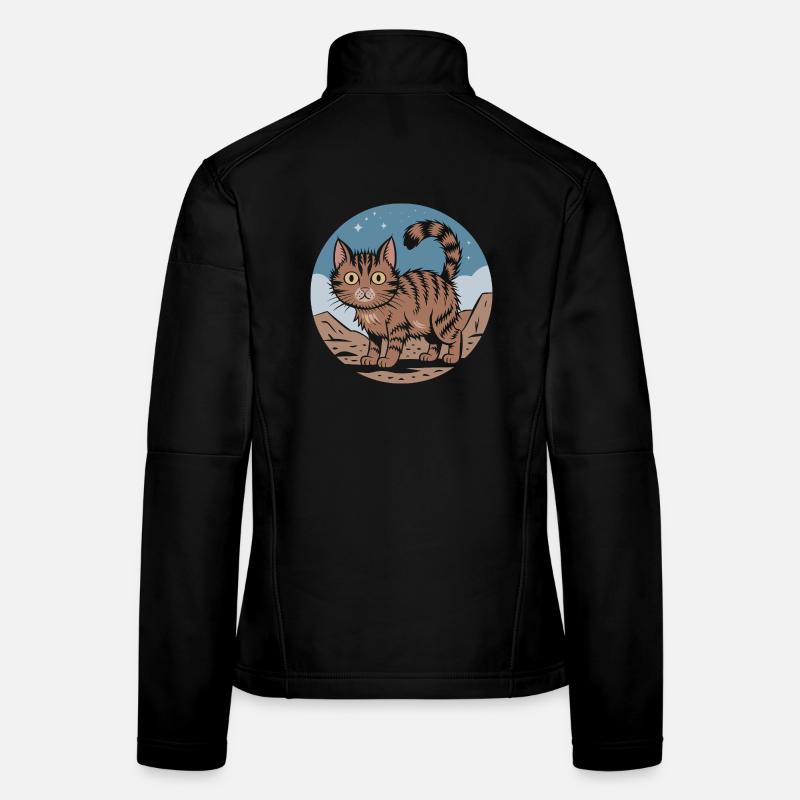 Niedliches Retro Katze Abenteuer Nachthimmel Geschenk Frauen Softshelljacke