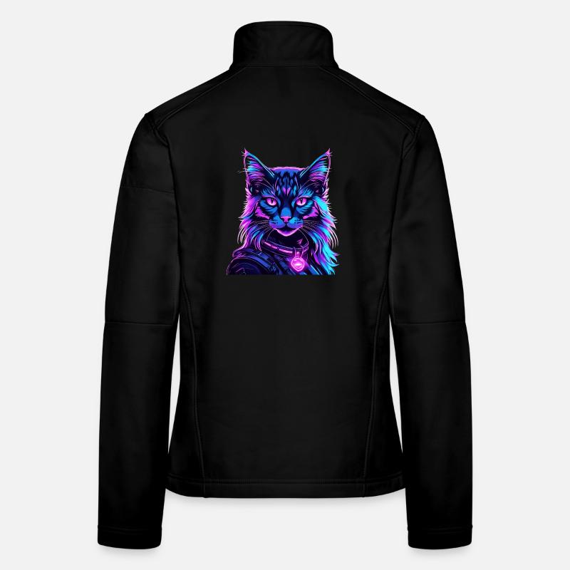 Néon Espace Chat Chat Portrait Veste en tissu softshell Femme