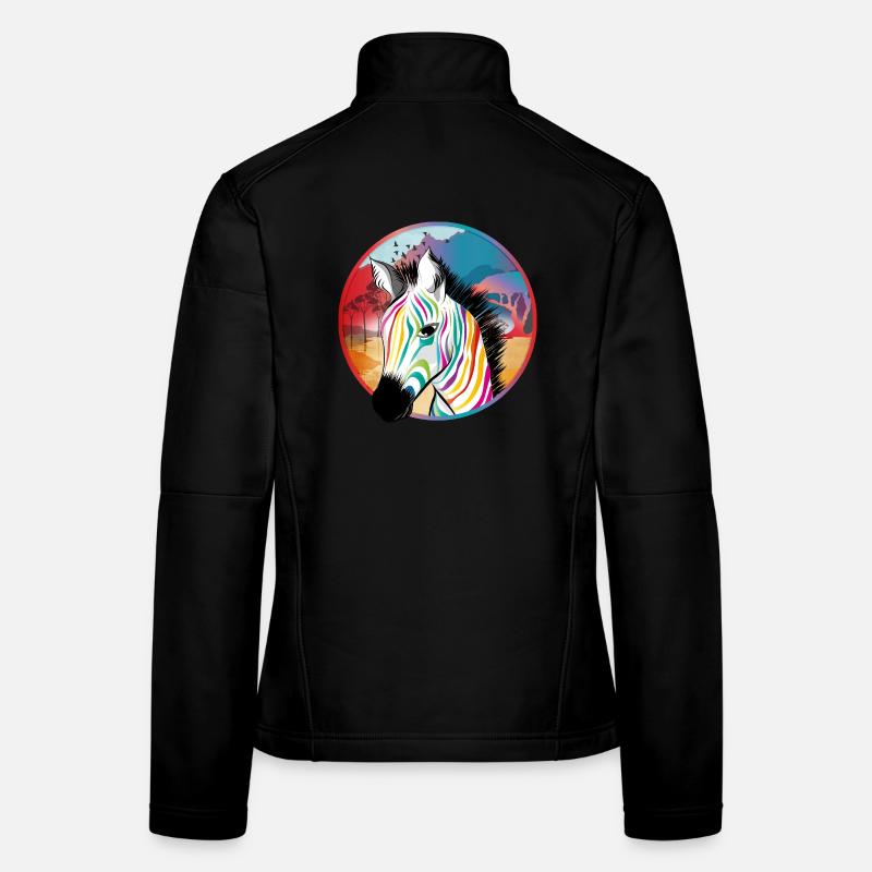 Zèbre coloré devant la savane colorée Veste en tissu softshell Femme