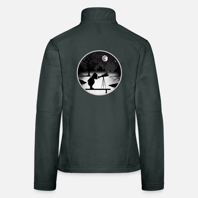 Bear with telescope under the starry sky Women's Softshell Jacket