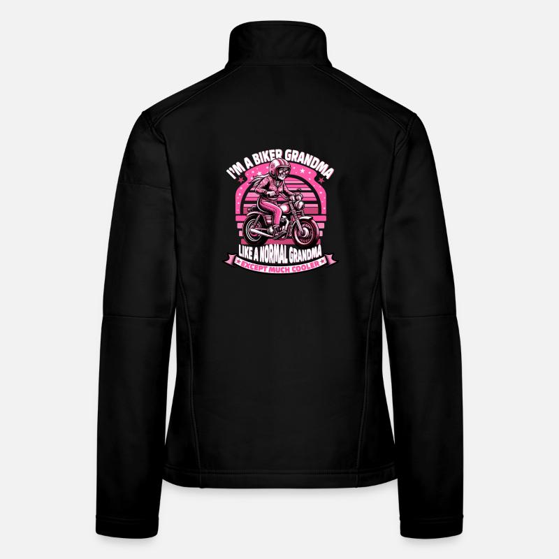 Biker Oma Cartoon Illustration Frauen Softshelljacke