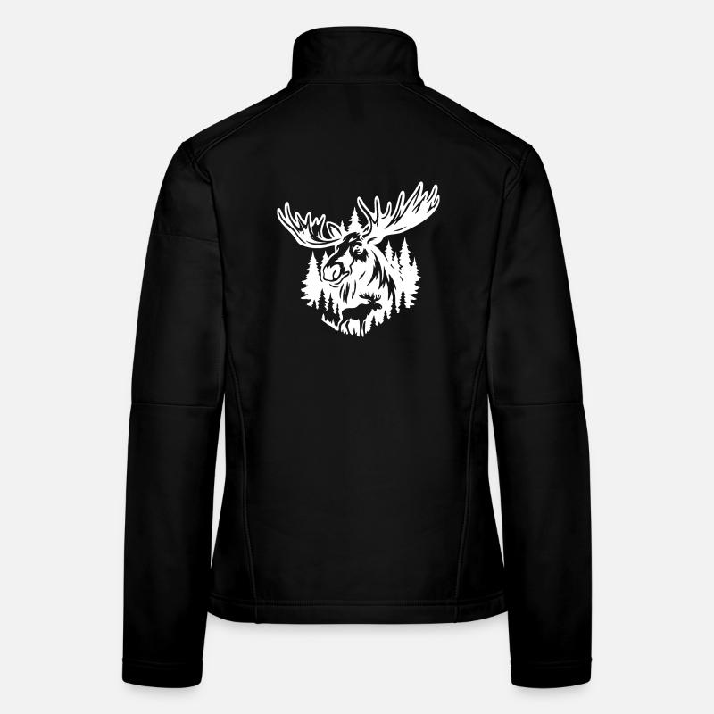 Majestätischer Elch in Waldsilhouette Frauen Softshelljacke