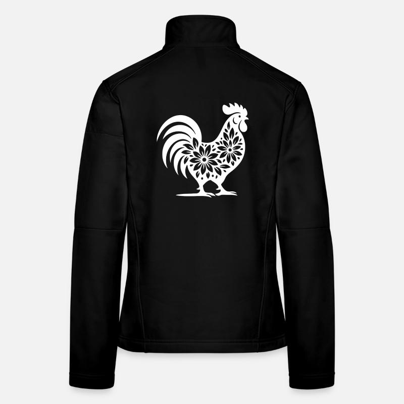 Blumen Folk Hahn Design - Frauen Softshelljacke - Schwarz