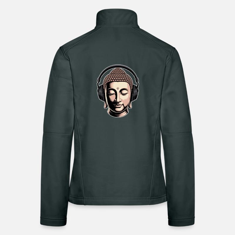 Buddha with Headphones Mindfulness Music Boho Zen Women's Softshell Jacket
