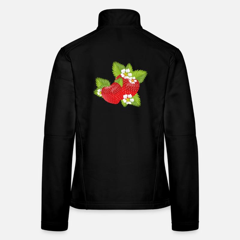 Fraises entourées de feuilles vertes et de fleurs Veste en tissu softshell Femme