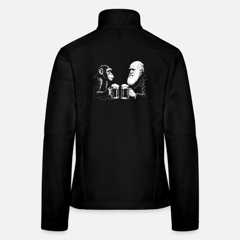 Charles Darwin boit de la bière avec un singe Veste en tissu softshell Femme
