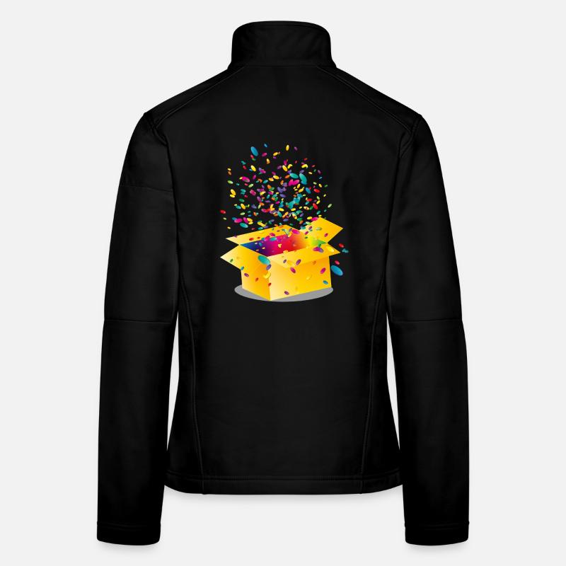 Gelbe Box mit buntem Konfetti Frauen Softshelljacke