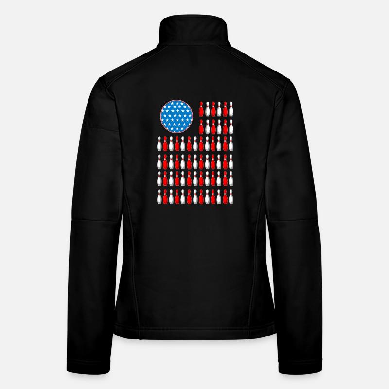USA flag Patriotic Bowling Pins Pattern  Women's Softshell Jacket