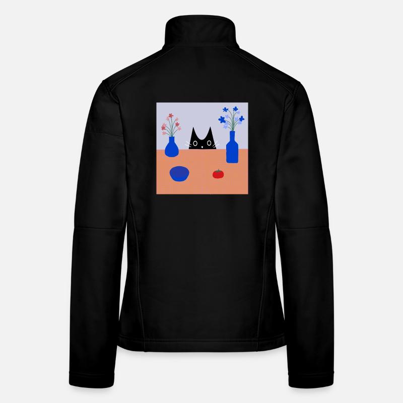 Tischspion Verspieltes Katzen- und Blumenmuster - Frauen Softshelljacke - Schwarz
