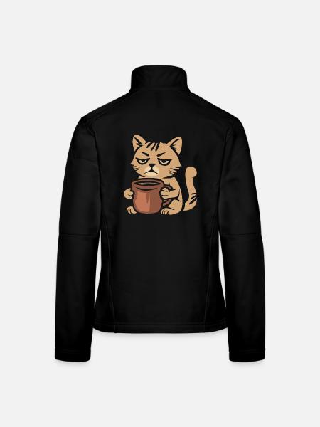 Müde Kaffeekatze – Lustiges Katzenmotiv - Frauen Softshelljacke - Schwarz - Hinten