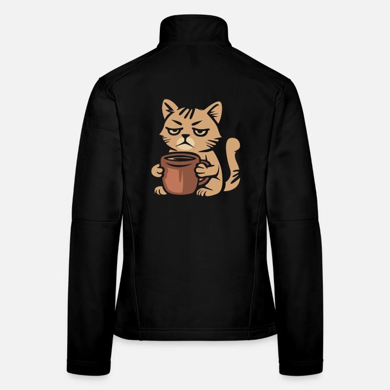 Tired Coffee Cat – Funny Cat Motif Women's Softshell Jacket