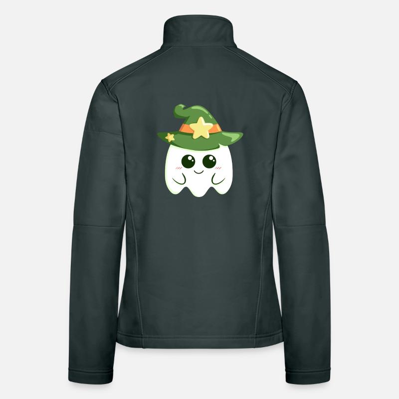 Cute ghost for Halloween dressed as a witch Women's Softshell Jacket