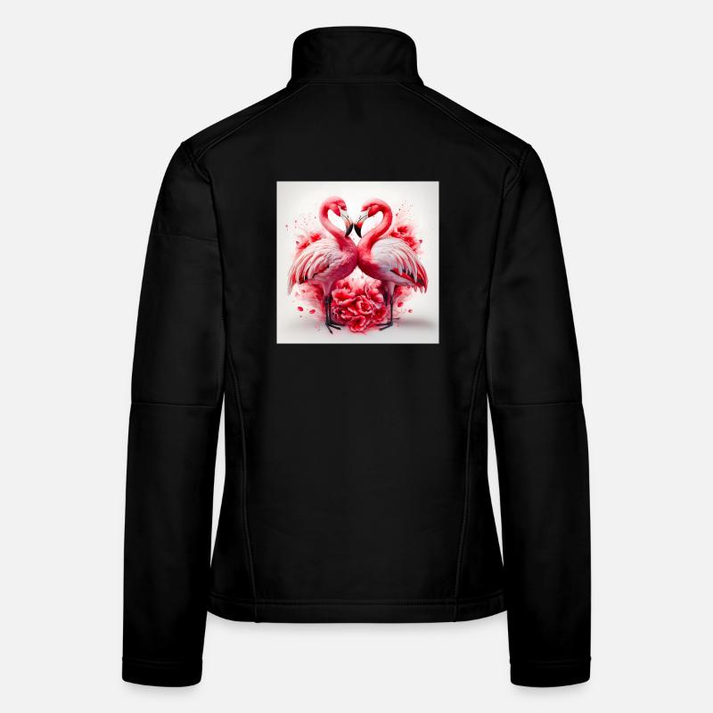 Cœurs de Flamants Rose et Fleurs Veste en tissu softshell Femme