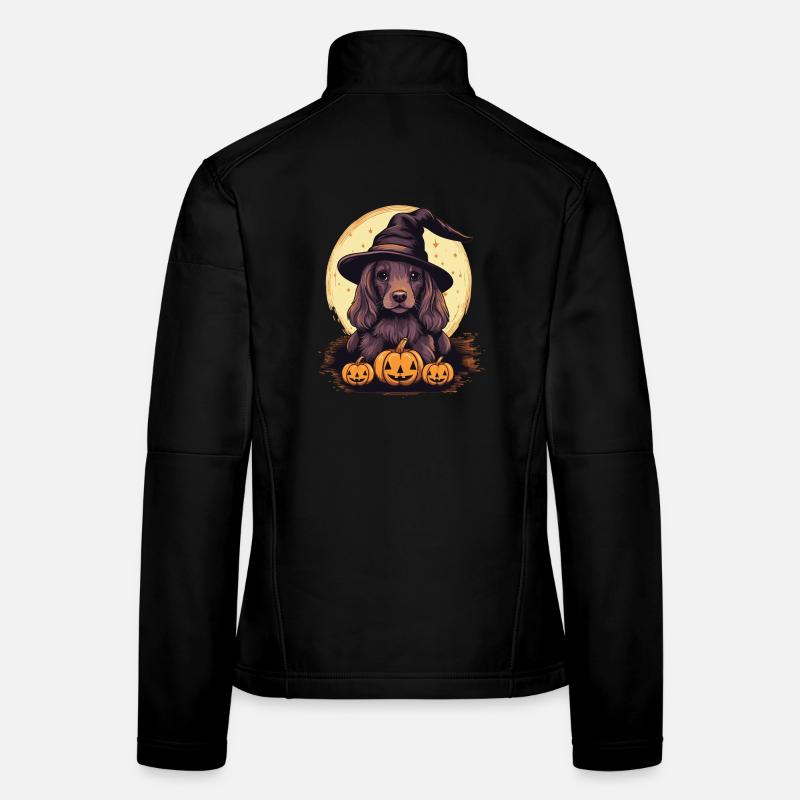 Halloween Hexenhut Kürbis Hund Cocker Spaniel Frauen Softshelljacke