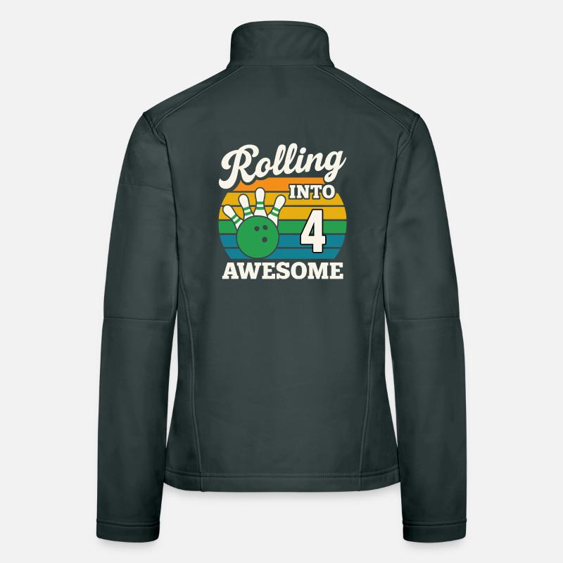 Retro Bowling 4. Geburtstag Design Frauen Softshelljacke