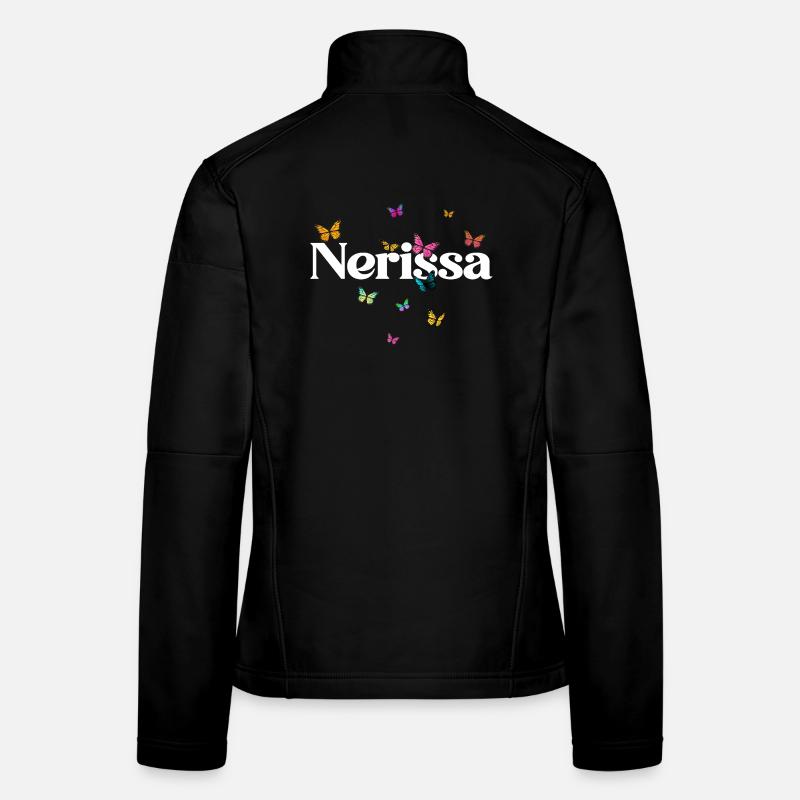 Schöner Mädchenname NERISSA mit Schmetterlingen  Frauen Softshelljacke