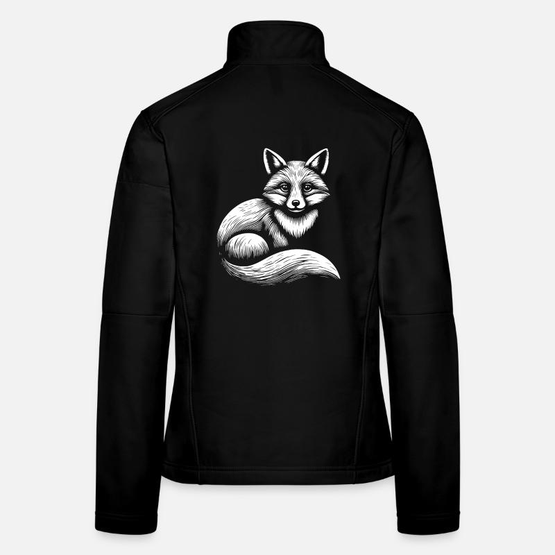 Fuchs Illustration in Schwarz-Weiß Frauen Softshelljacke