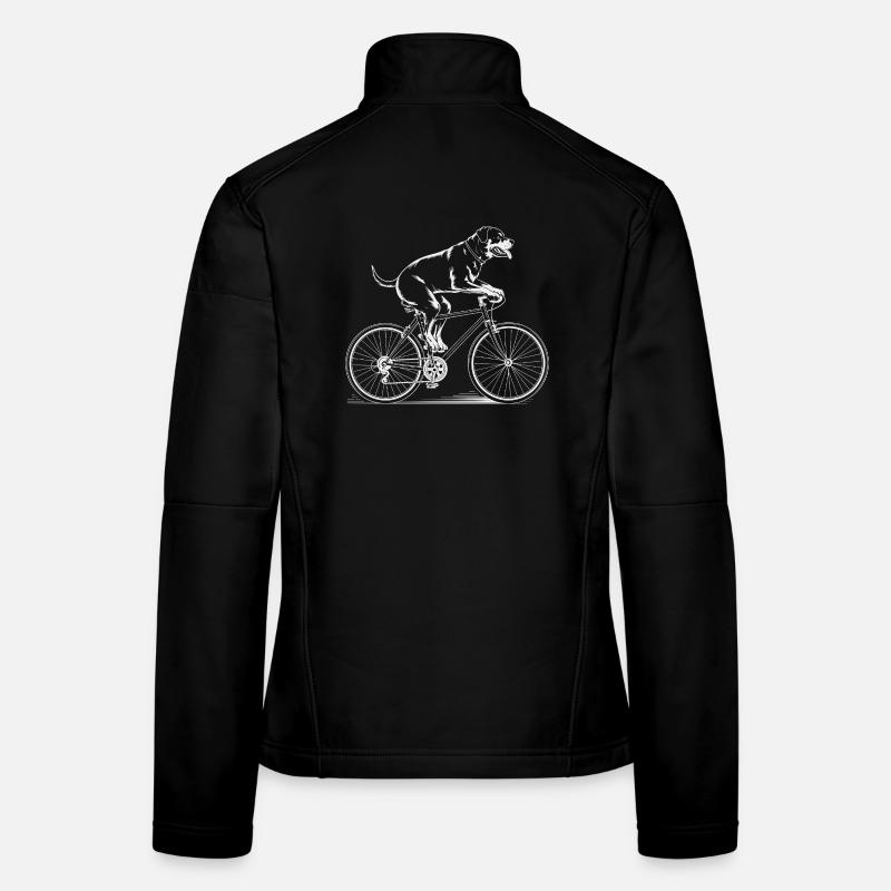 Rottweiler Dog Driving Bicycle Women's Softshell Jacket