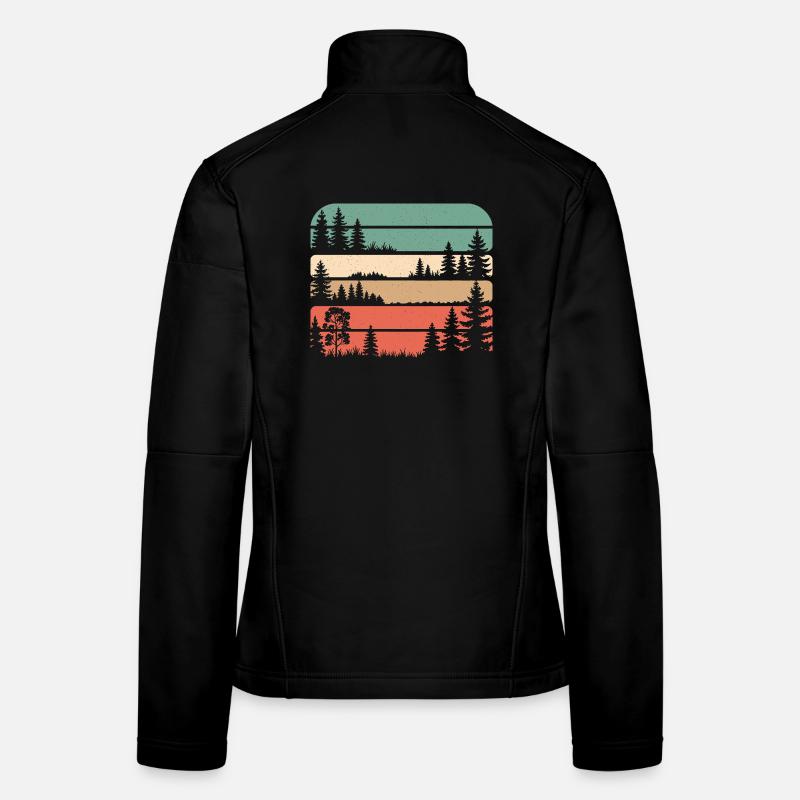 Retro Forest Nature Silhouette Trees Hiking Gift Women's Softshell Jacket