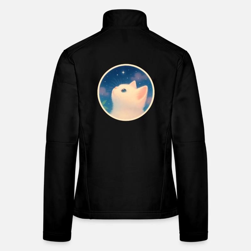 Dreamy kitten under a starry sky Women's Softshell Jacket