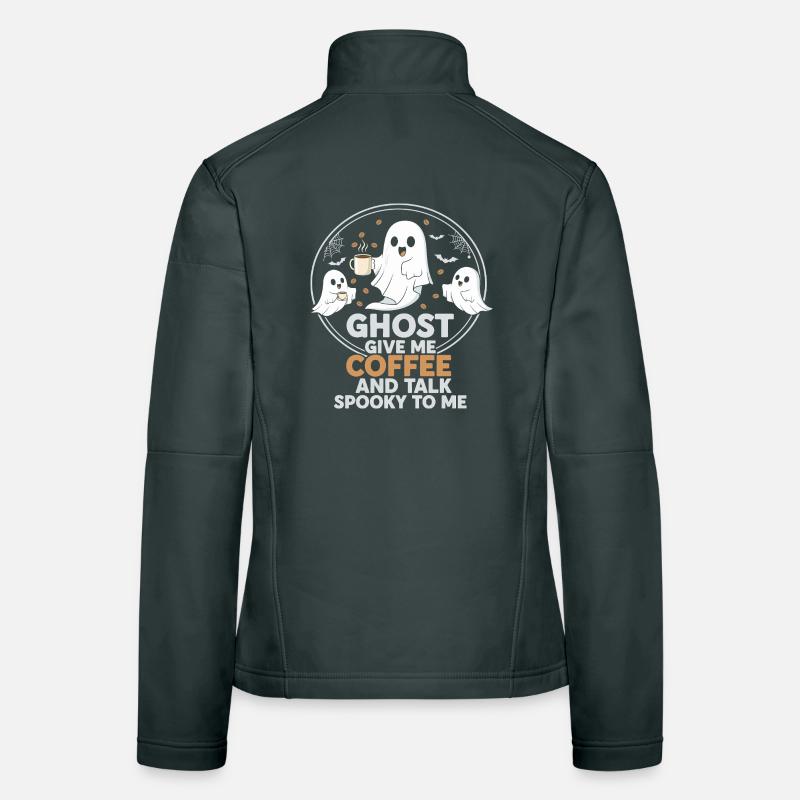 Spooky Ghost with Coffee and Chat Design Women's Softshell Jacket