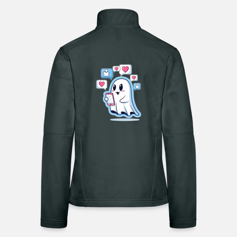 Cute ghost with smartphone Women's Softshell Jacket
