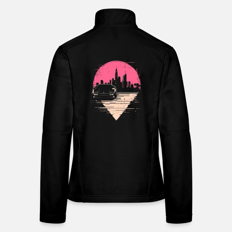 Synthwave 80er Retro Auto Skyline Motiv Geschenk Frauen Softshelljacke
