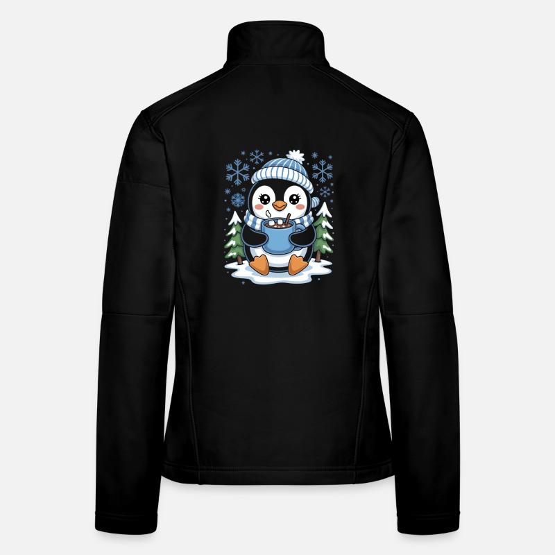 Cute Winter Penguin With Cocoa And Snowflakes Women's Softshell Jacket