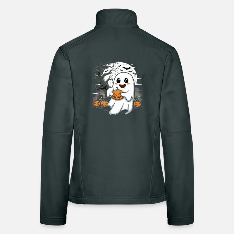 Cute Ghost with Jack-O-Lantern Women's Softshell Jacket