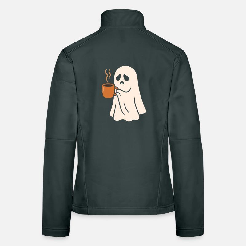 Scary ghost with coffee cup Women's Softshell Jacket