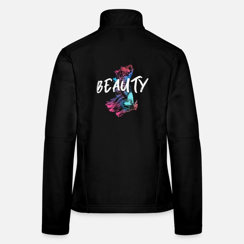 Colorful betta fish illustration with Mot Beauté Women's Softshell Jacket