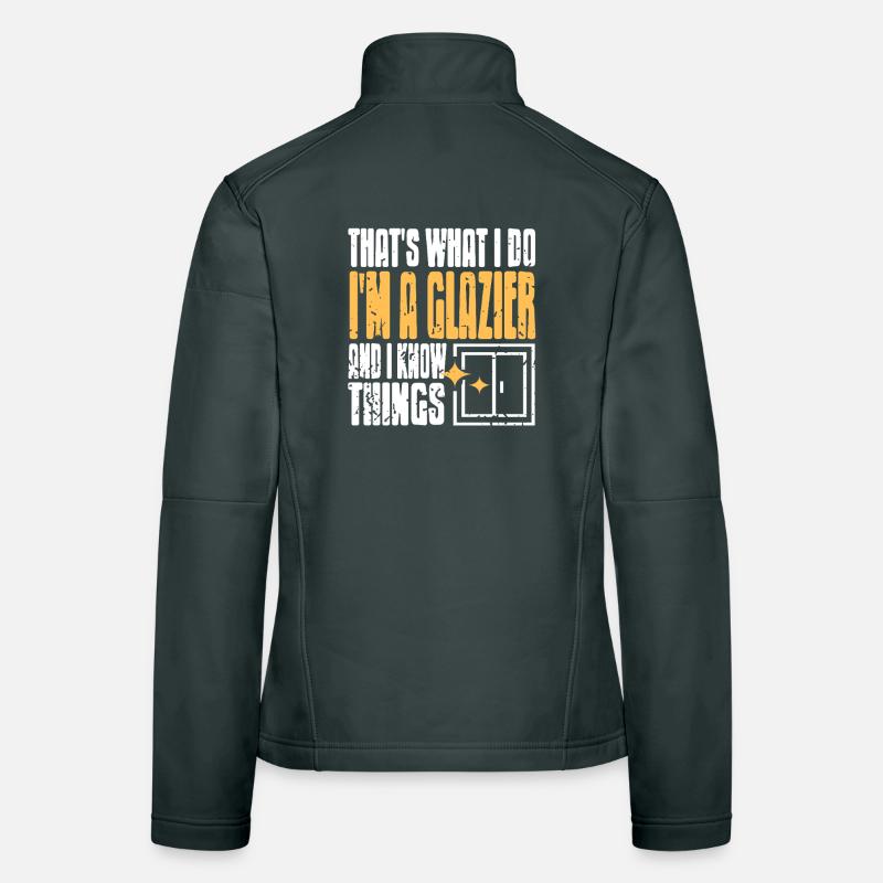Powered by Glass Retro Window Worker Glazier Pride Frauen Softshelljacke