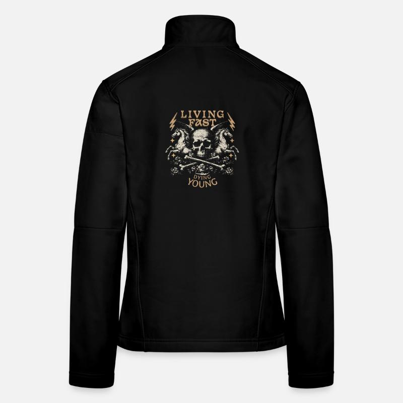 Living Fast Dying Young Skull Design - Frauen Softshelljacke - Schwarz