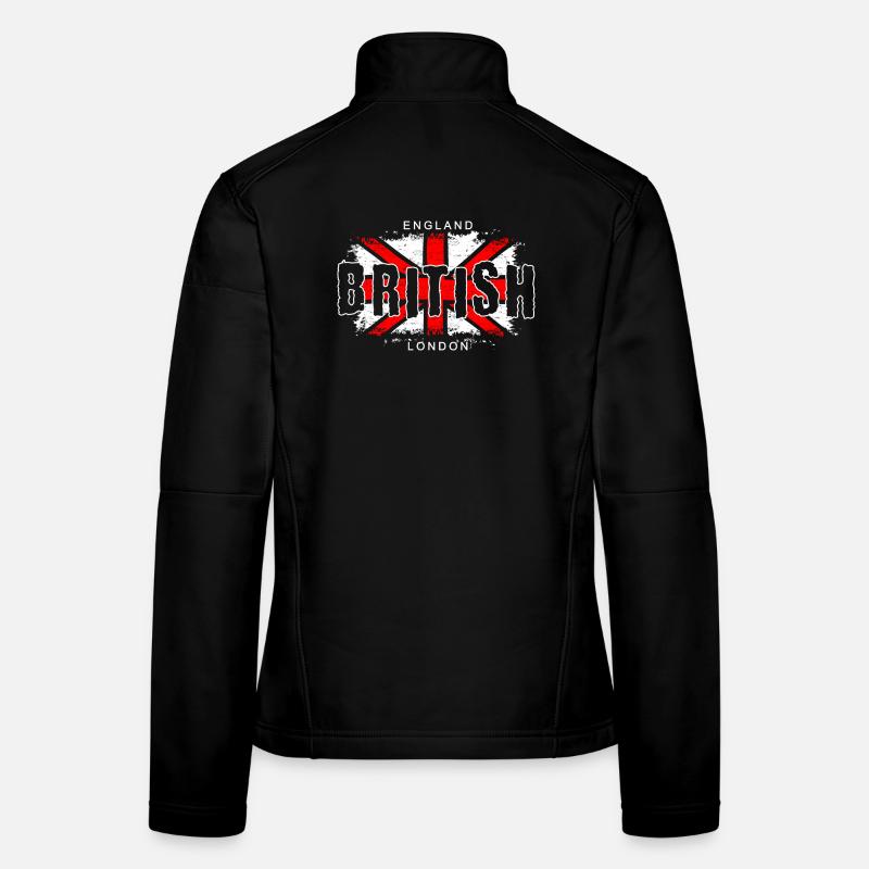 Drapeau anglais avec croix et texte Veste en tissu softshell Femme