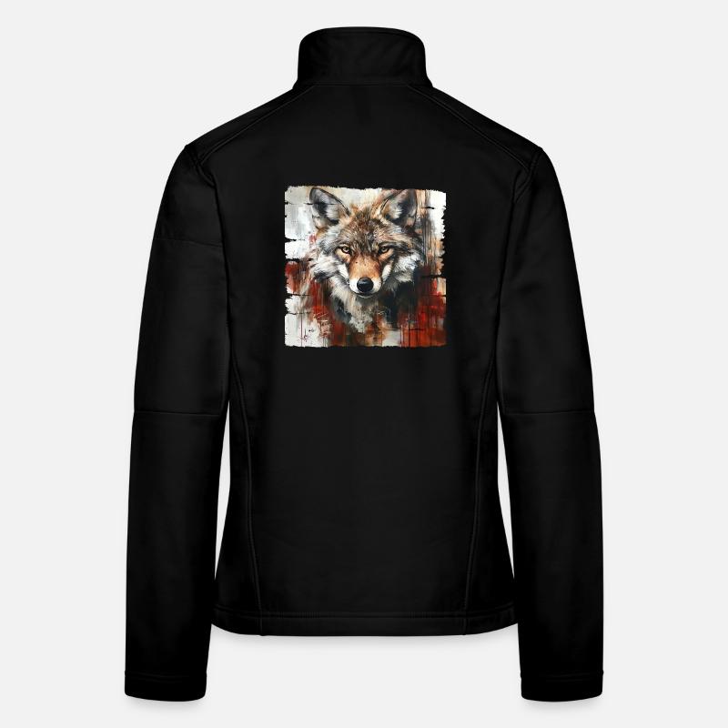 Ausdrucksstarker Wolfporträt Kunstdesign Frauen Softshelljacke