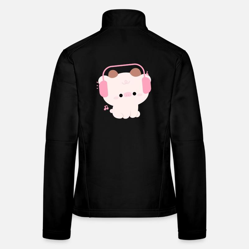 Niedliche Kuh mit Kopfhörern Illustration Frauen Softshelljacke
