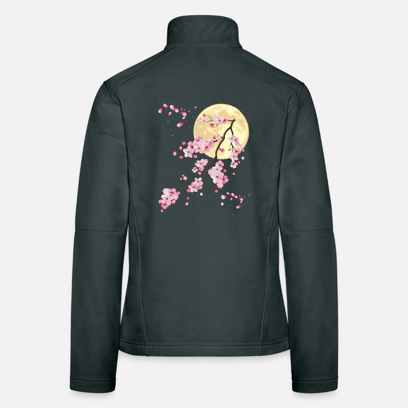 Full Moon with Cherry Blossom Women's Softshell Jacket