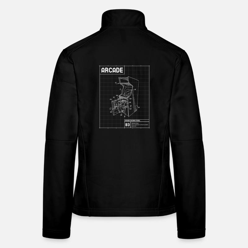 Retro Arcade Sketch on Grid - Women's Softshell Jacket - black