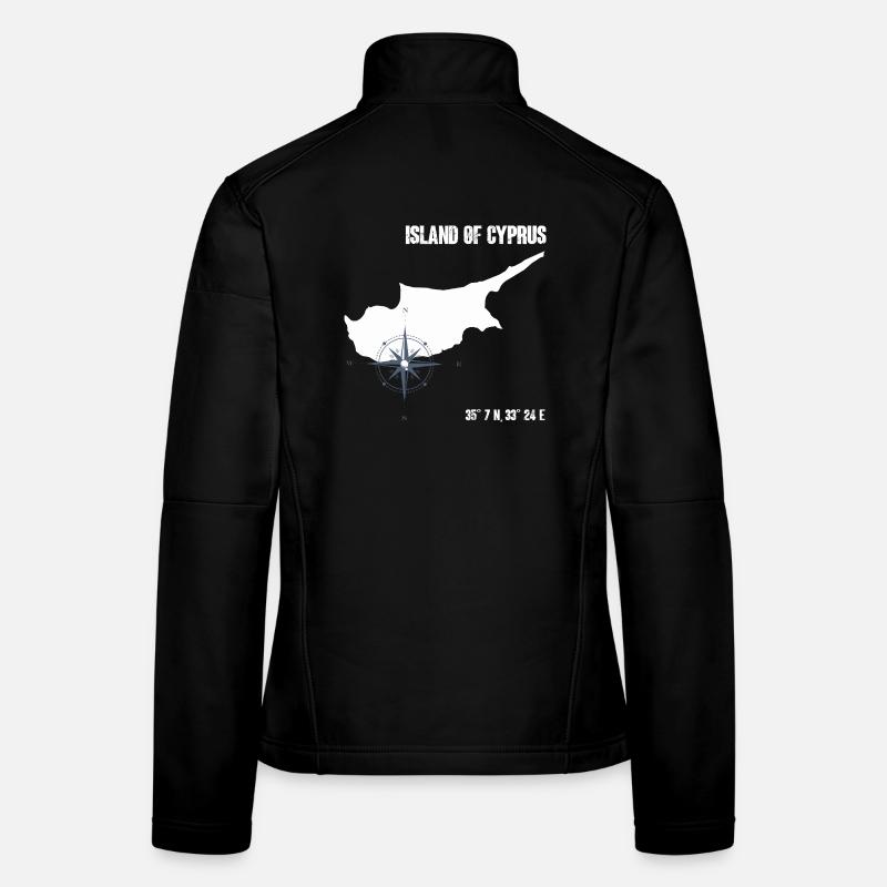 Cyprus island outline with compass and coordinates Women's Softshell Jacket