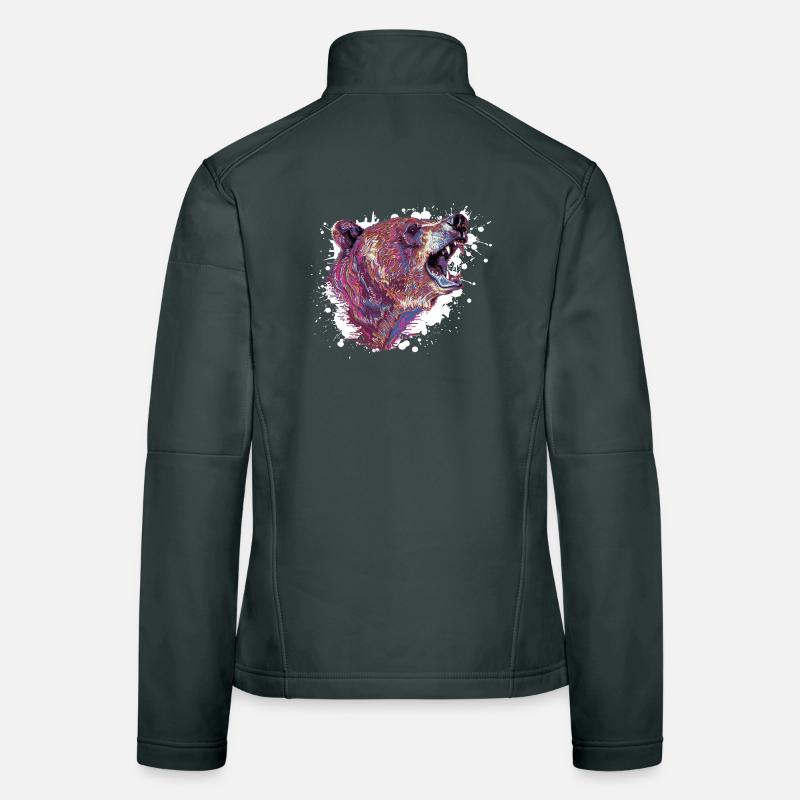 Neon-Splash Bärenkopf Frauen Softshelljacke